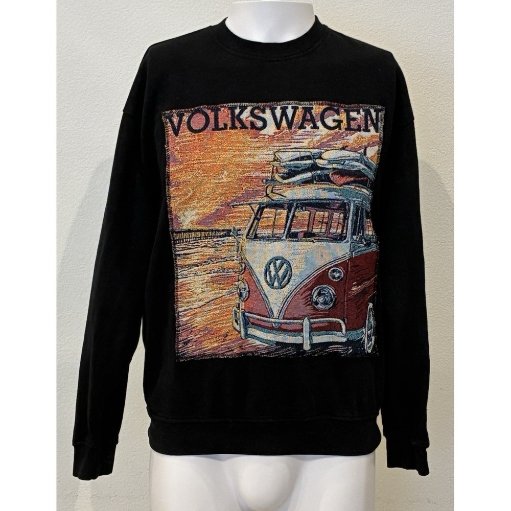 Volkswagen Offically Lic Sweatshirt Mens M Black Tapestry VW Bus Beach Surfing